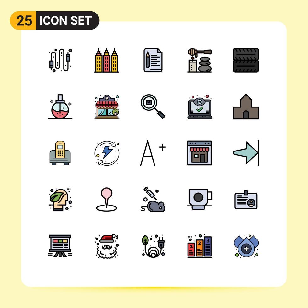 25 User Interface Filled line Flat Color Pack of modern Signs and Symbols of vehicles stones file spa massages Editable Vector Design Elements