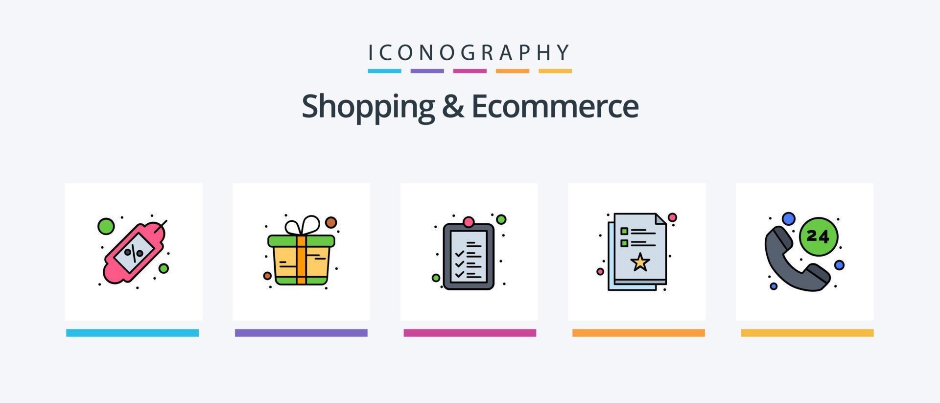 Shopping And Ecommerce Line Filled 5 Icon Pack Including box. shopping. computer . passport . identity. Creative Icons Design vector