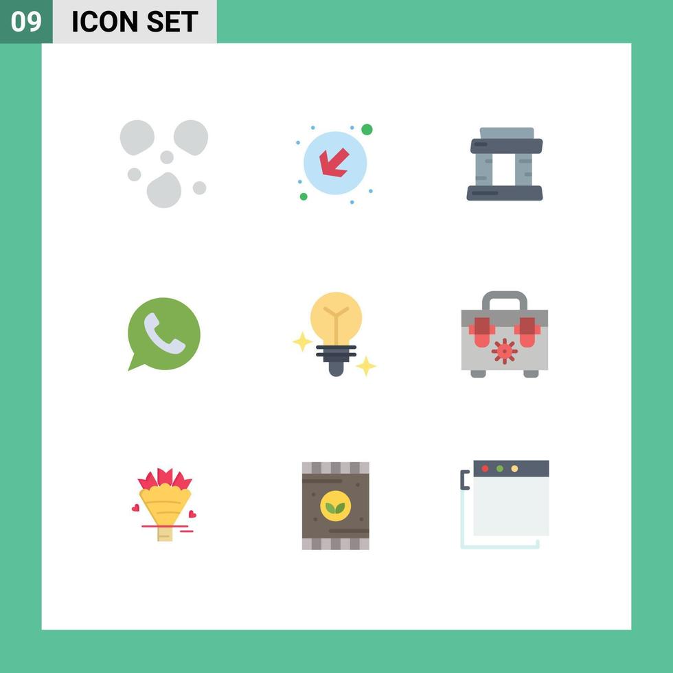 Modern Set of 9 Flat Colors Pictograph of construction media tower light watts app Editable Vector Design Elements