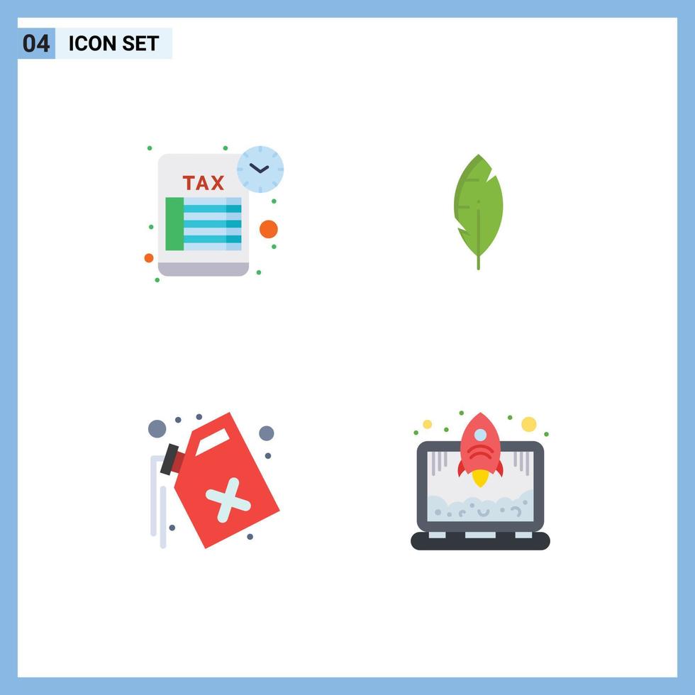 Group of 4 Flat Icons Signs and Symbols for reminder pollution tax return write laptop Editable Vector Design Elements