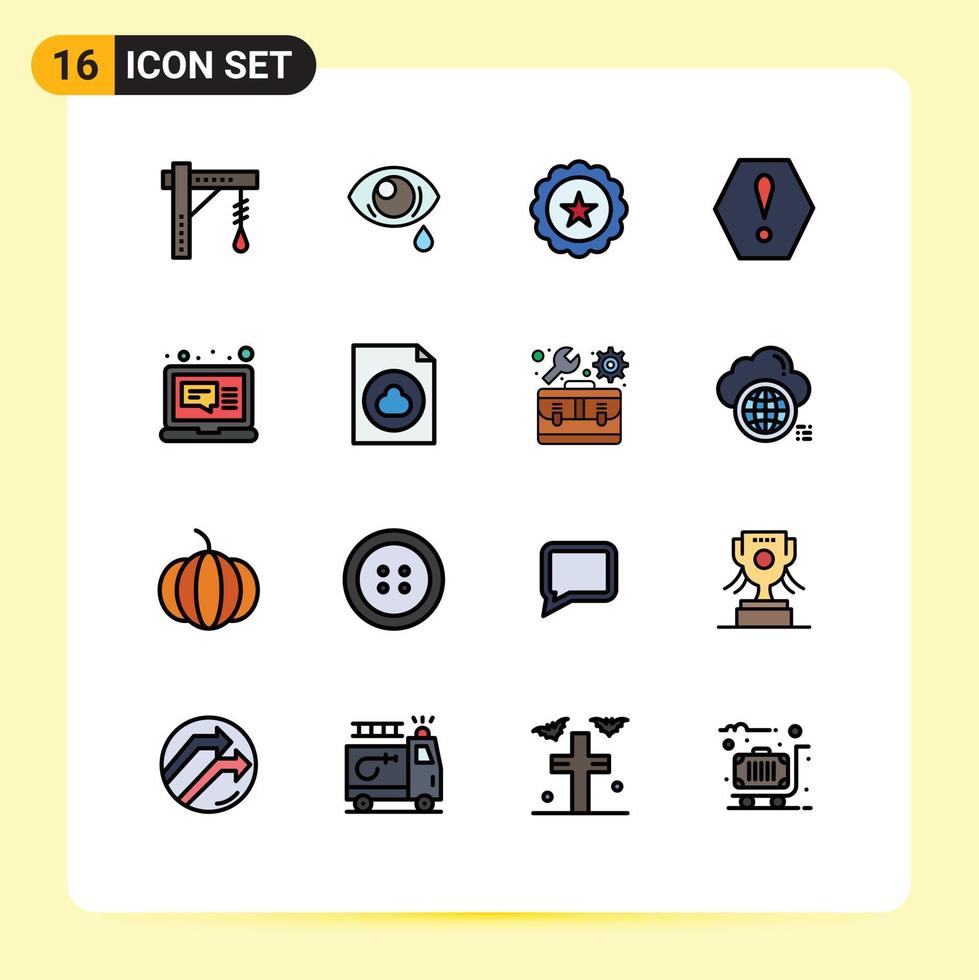 Set of 16 Modern UI Icons Symbols Signs for computer warning sad octagon usa Editable Creative Vector Design Elements