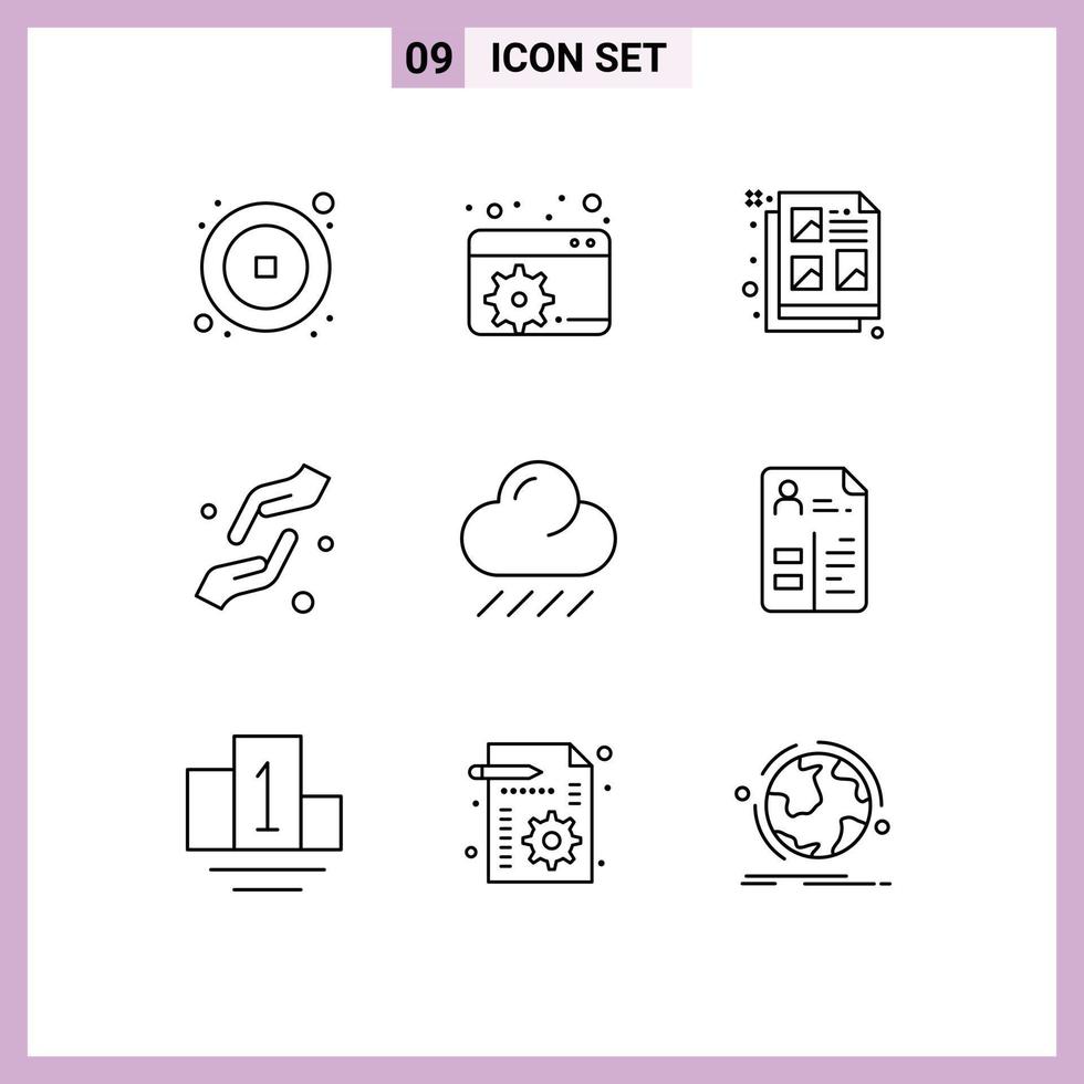 Modern Set of 9 Outlines Pictograph of rain shahada design help faith Editable Vector Design Elements