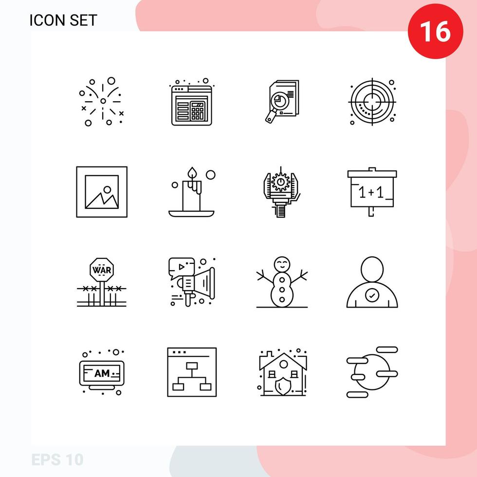 Editable Vector Line Pack of 16 Simple Outlines of layout process analytic creative graph Editable Vector Design Elements