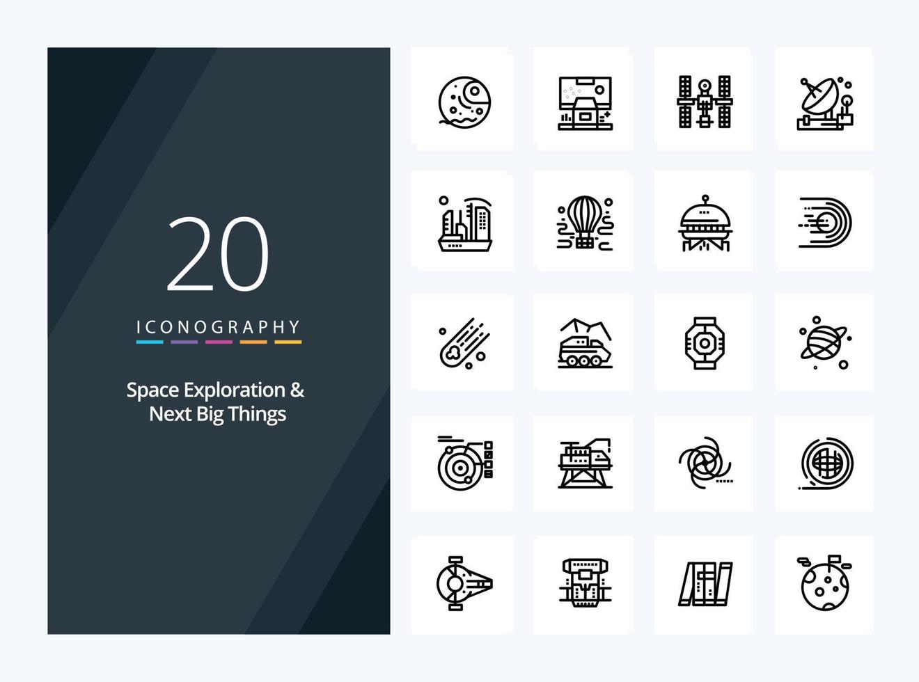 20 Space Exploration And Next Big Things Outline icon for presentation vector