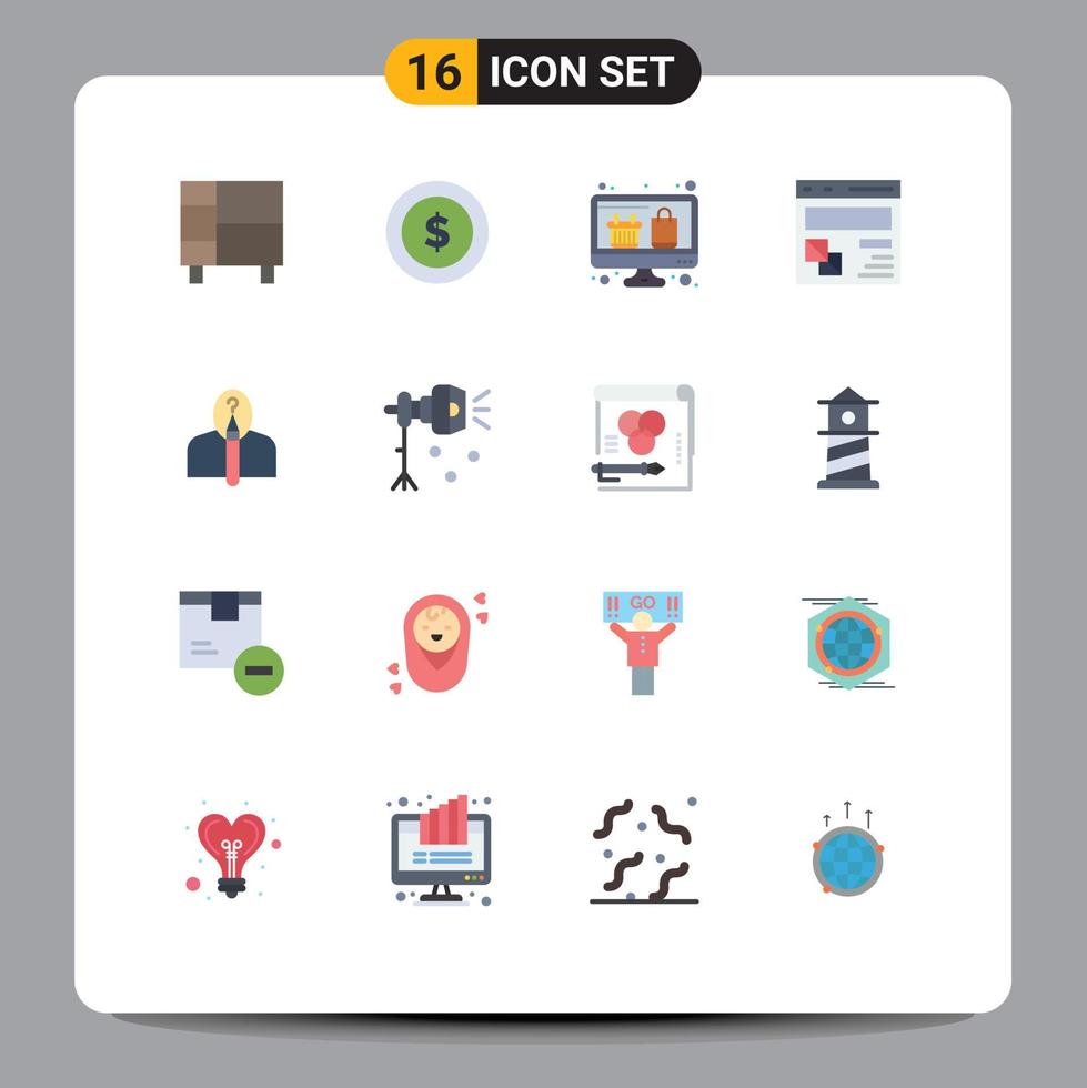 Pictogram Set of 16 Simple Flat Colors of webpage development wreath develop online shopping Editable Pack of Creative Vector Design Elements