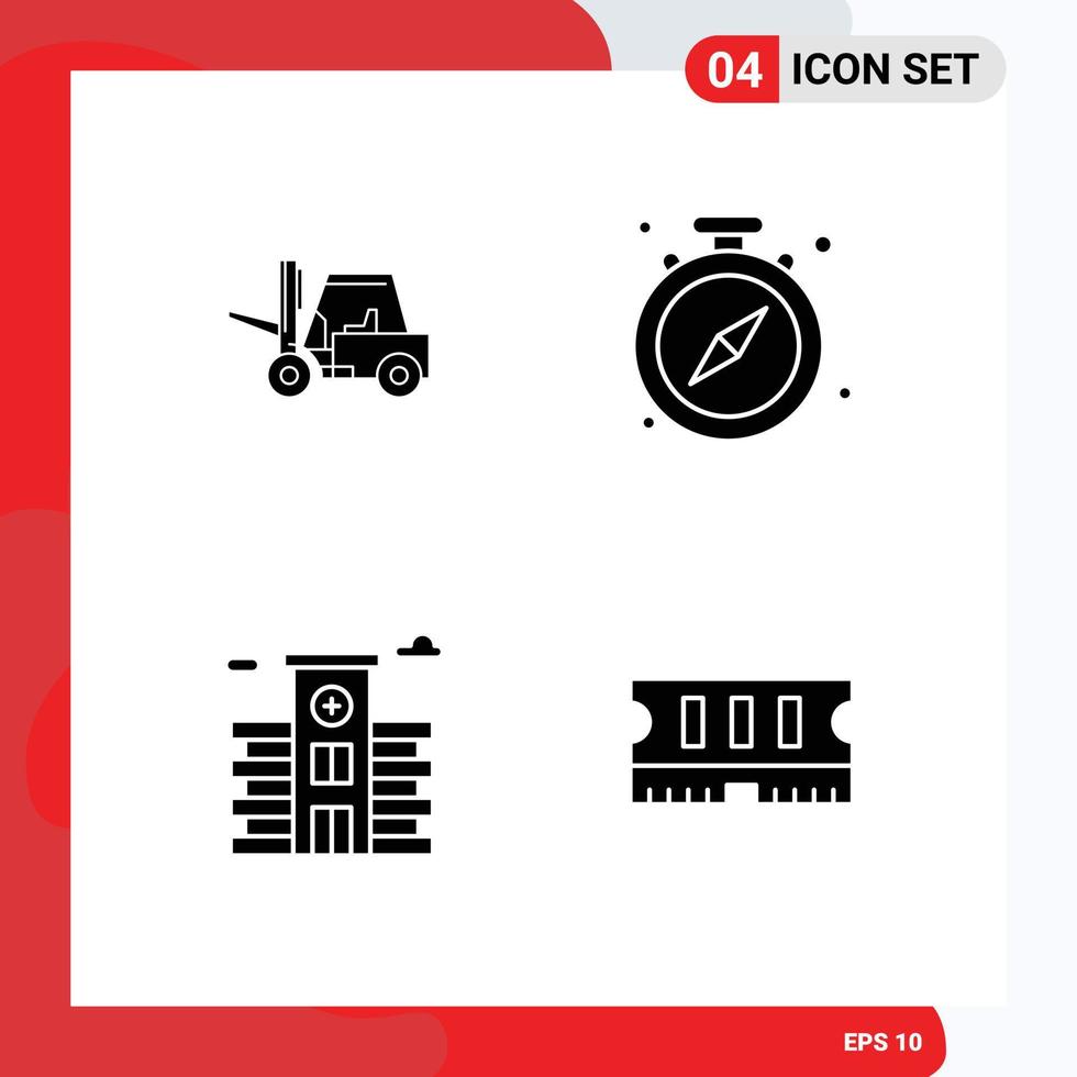 Pictogram Set of 4 Simple Solid Glyphs of lifter life transport watch hardware Editable Vector Design Elements
