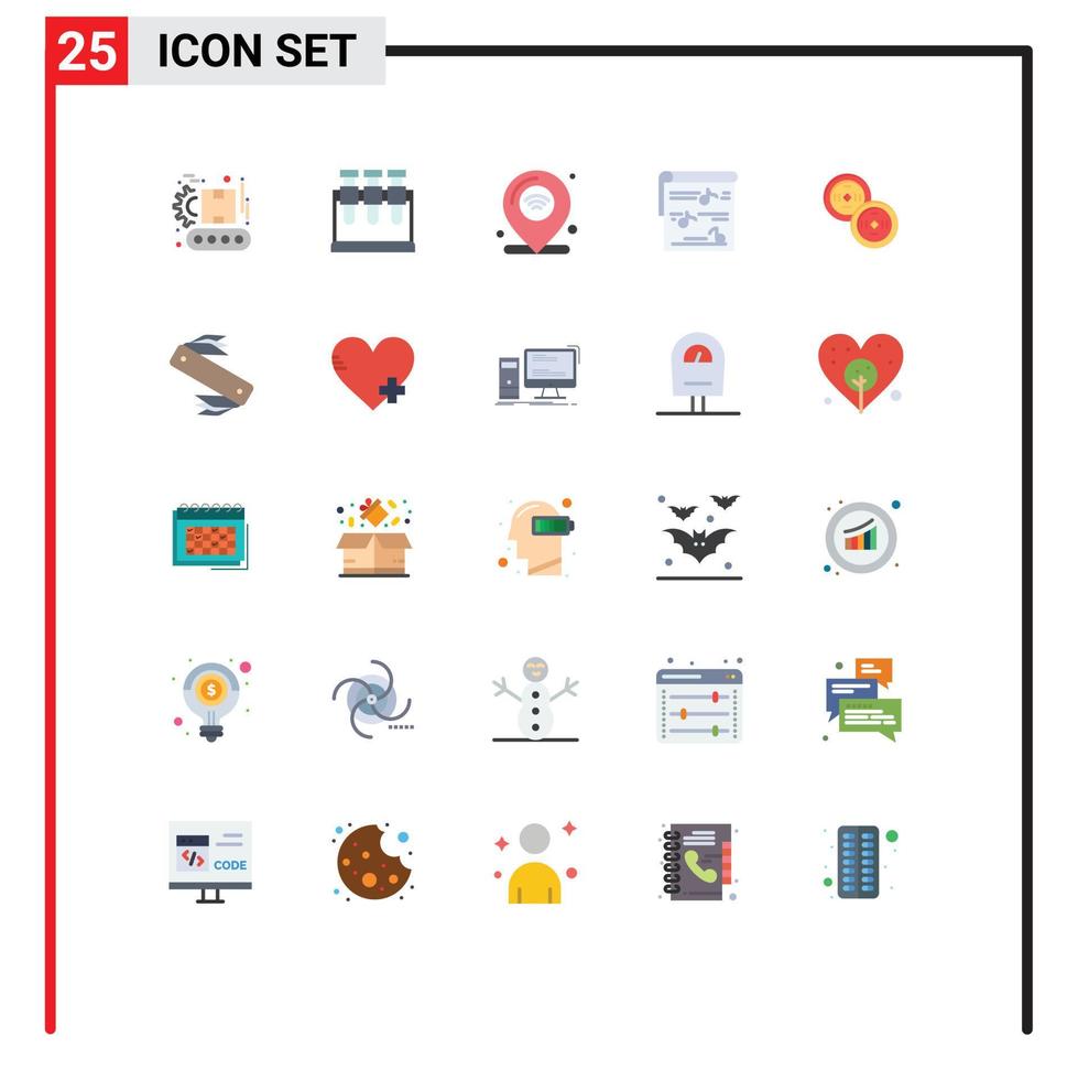 Universal Icon Symbols Group of 25 Modern Flat Colors of coins photo internet music album Editable Vector Design Elements