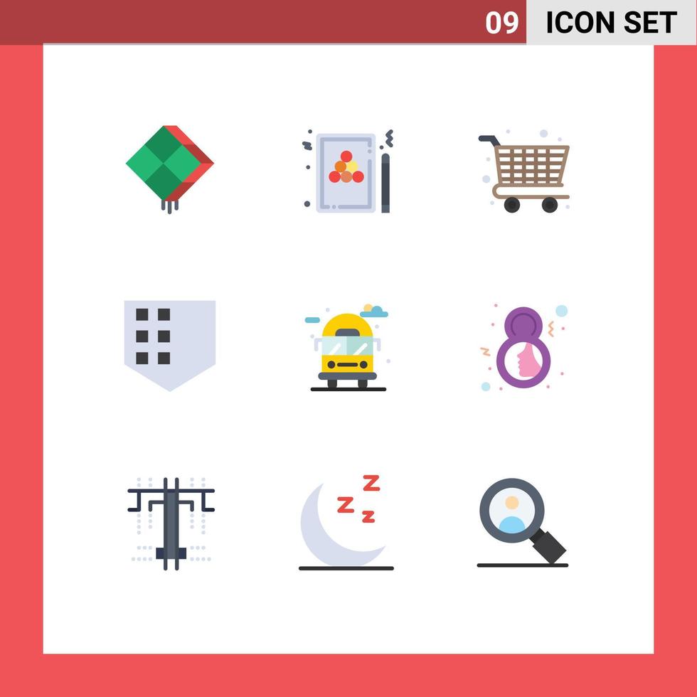 Group of 9 Modern Flat Colors Set for life shield billiards security cart Editable Vector Design Elements