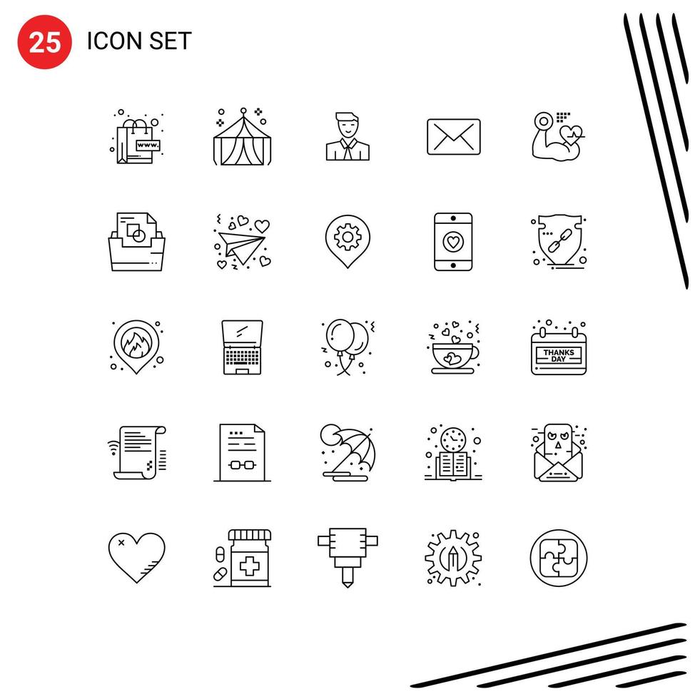 25 User Interface Line Pack of modern Signs and Symbols of muscle message man mail avatar Editable Vector Design Elements
