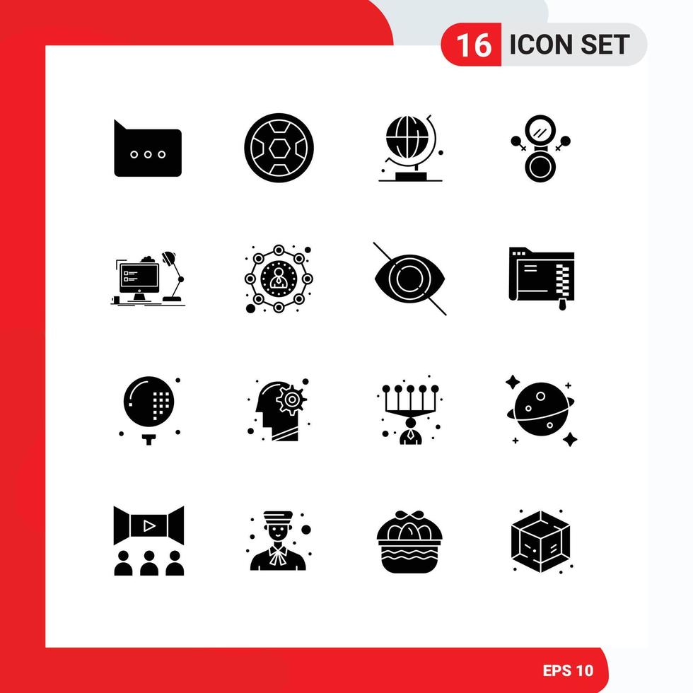 Set of 16 Modern UI Icons Symbols Signs for computer office globe workstation symbol Editable Vector Design Elements