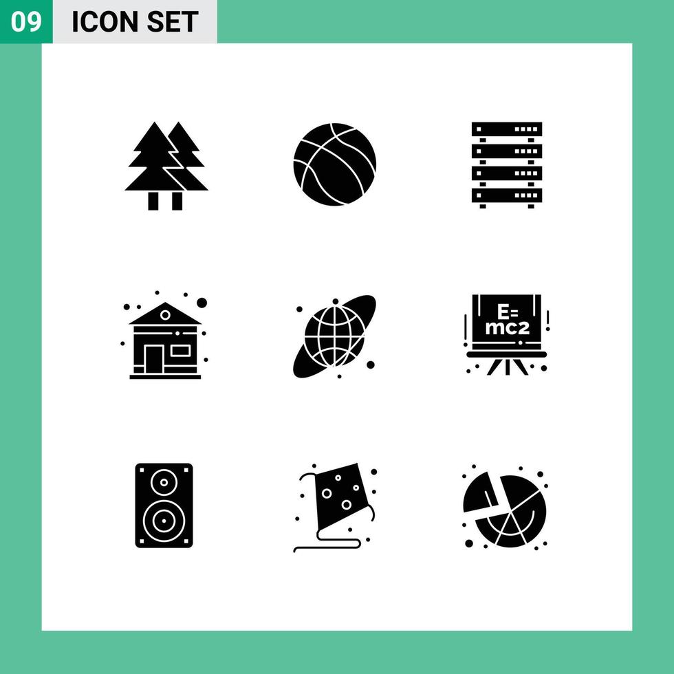 Pictogram Set of 9 Simple Solid Glyphs of circular home sport building storage Editable Vector Design Elements