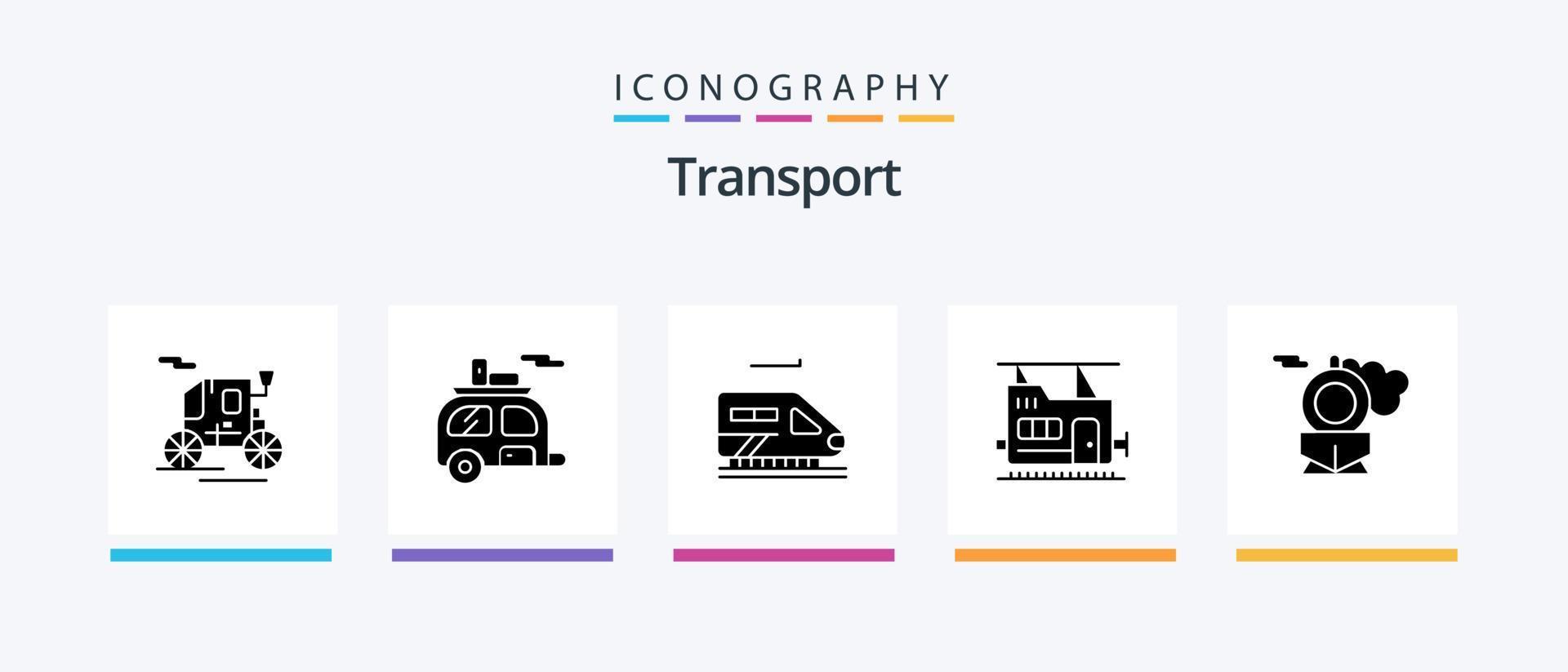 paquete de iconos de glifo 5 de transporte que incluye . tren. tren. retro tren. diseño de iconos creativos vector