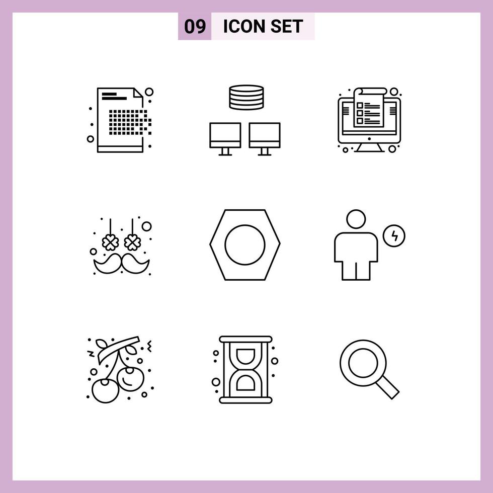 Group of 9 Outlines Signs and Symbols for arrow moustache computer hair percent Editable Vector Design Elements