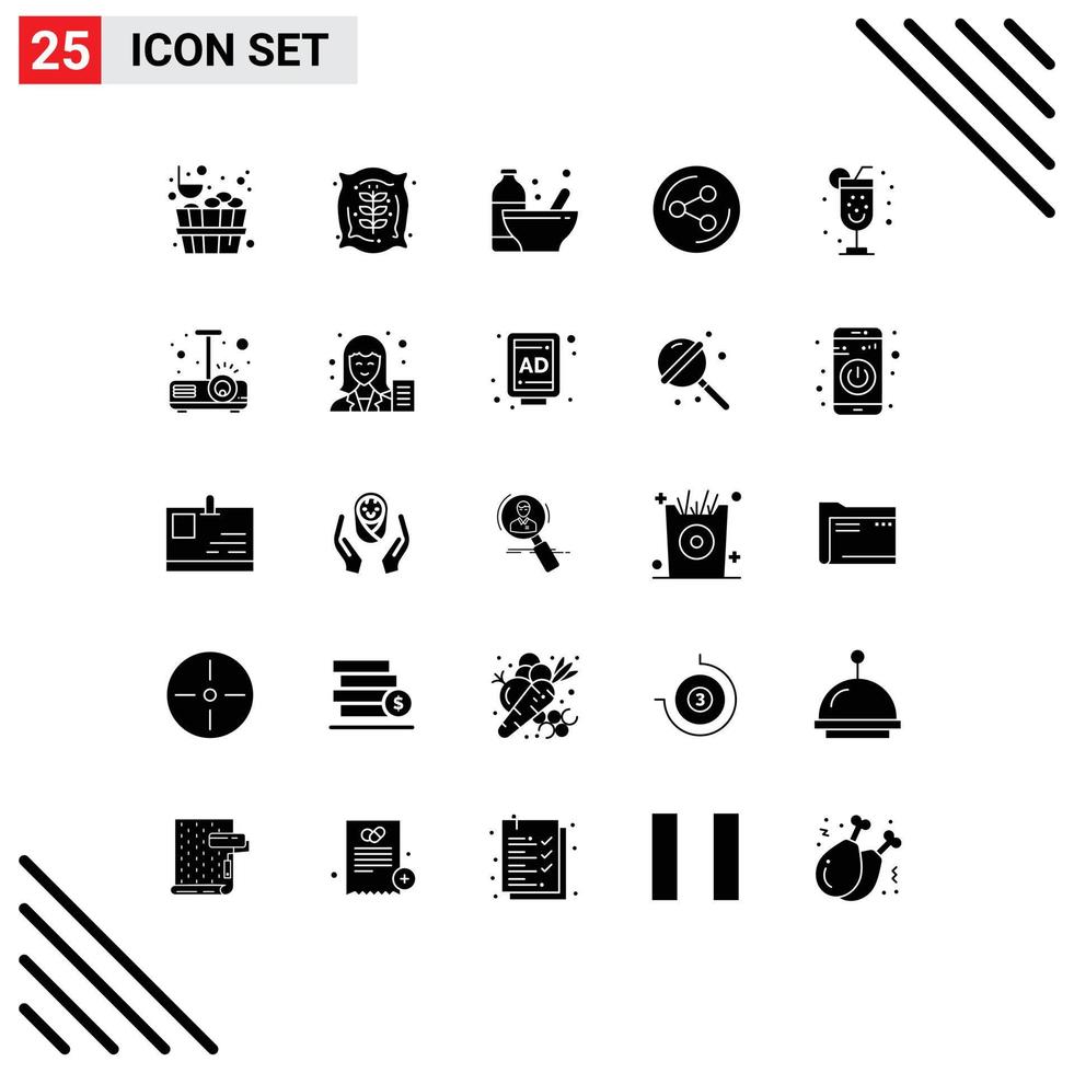 Set of 25 Modern UI Icons Symbols Signs for party alcohol bottle social share Editable Vector Design Elements