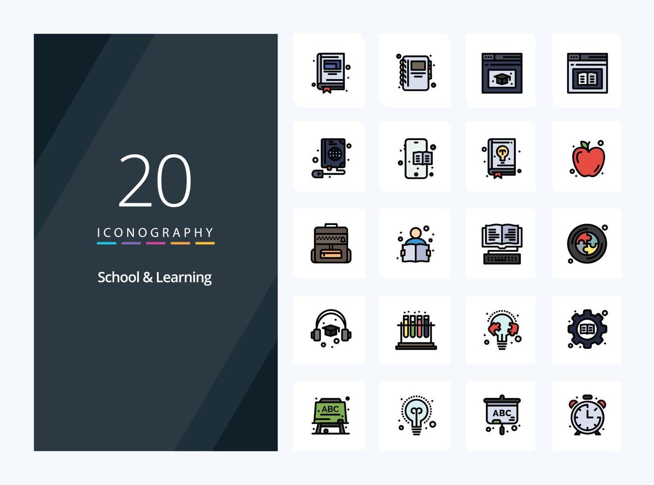 20 School And Learning line Filled icon for presentation vector