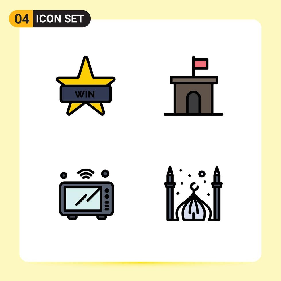 4 Creative Icons Modern Signs and Symbols of badge internet win flag microwave Editable Vector Design Elements