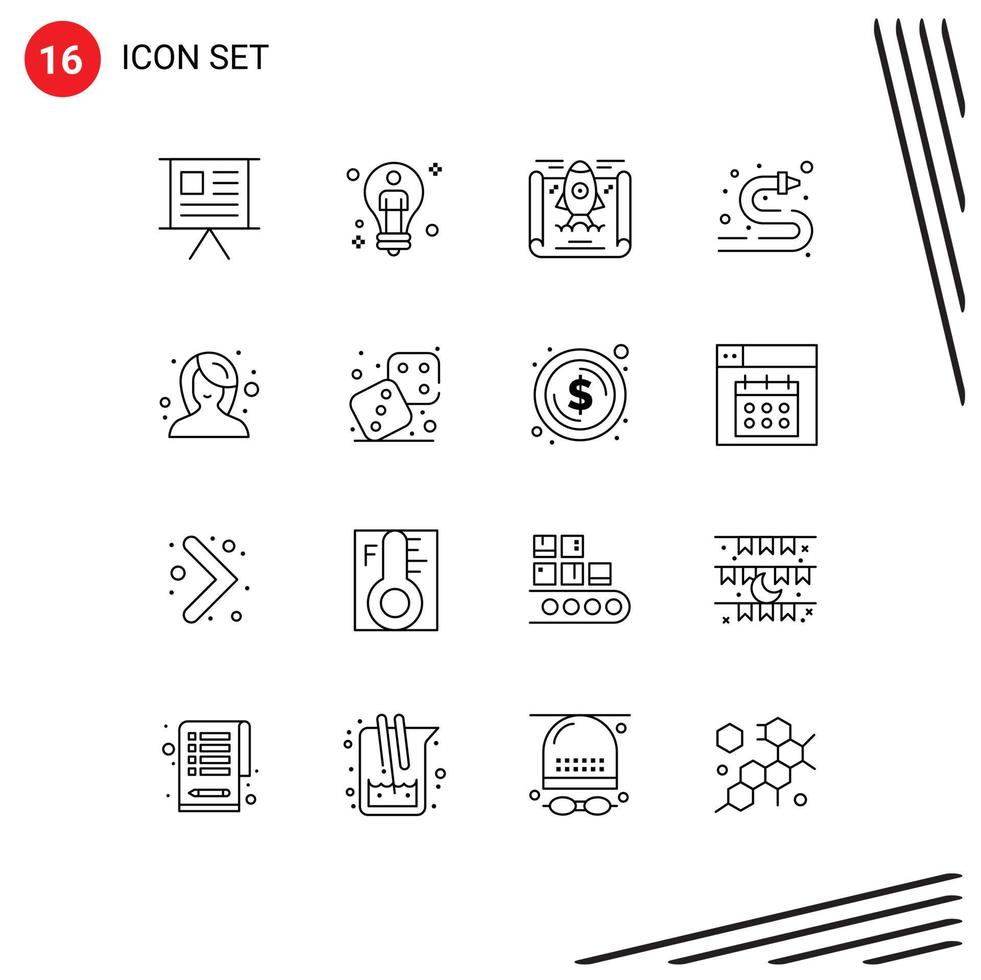 Outline Pack of 16 Universal Symbols of beauty water man hose rocket Editable Vector Design Elements