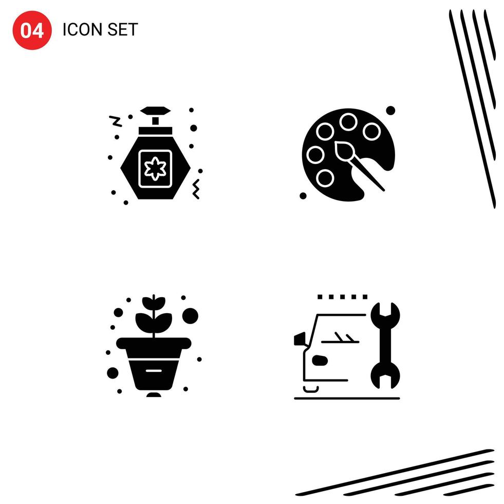 Solid Glyph Pack of 4 Universal Symbols of perfume plant back to school education maintenance Editable Vector Design Elements