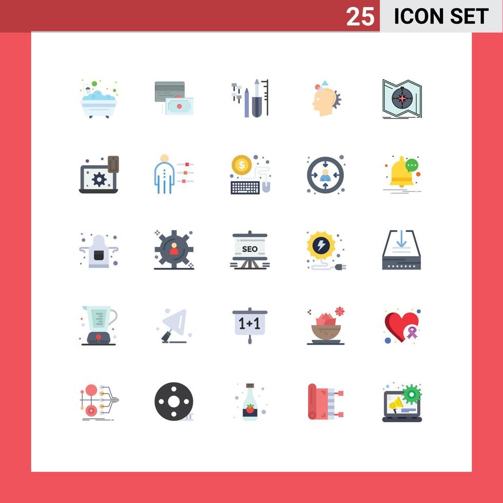 Group of 25 Modern Flat Colors Set for direction idea reapair imagine imagination Editable Vector Design Elements