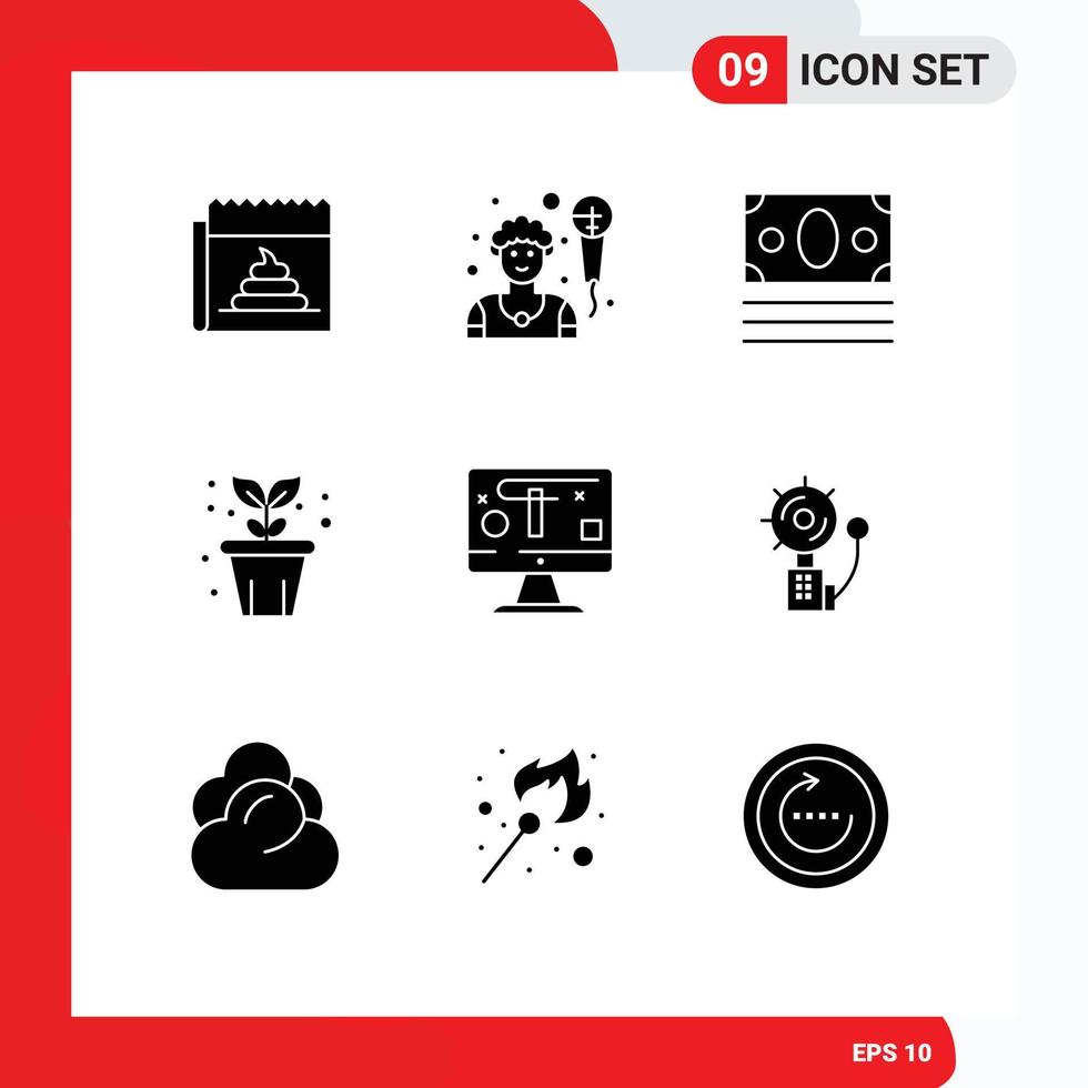 Mobile Interface Solid Glyph Set of 9 Pictograms of design plant ecommerce nature agriculture Editable Vector Design Elements