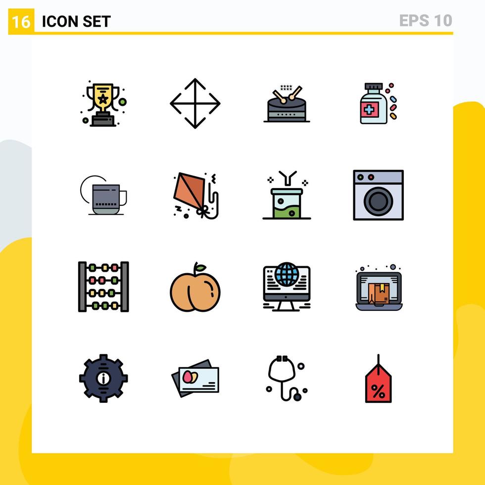 Universal Icon Symbols Group of 16 Modern Flat Color Filled Lines of kite hotel music hot tablet Editable Creative Vector Design Elements