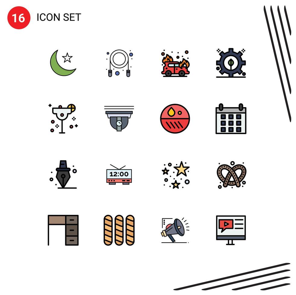 16 User Interface Flat Color Filled Line Pack of modern Signs and Symbols of camera lime fire glass power Editable Creative Vector Design Elements