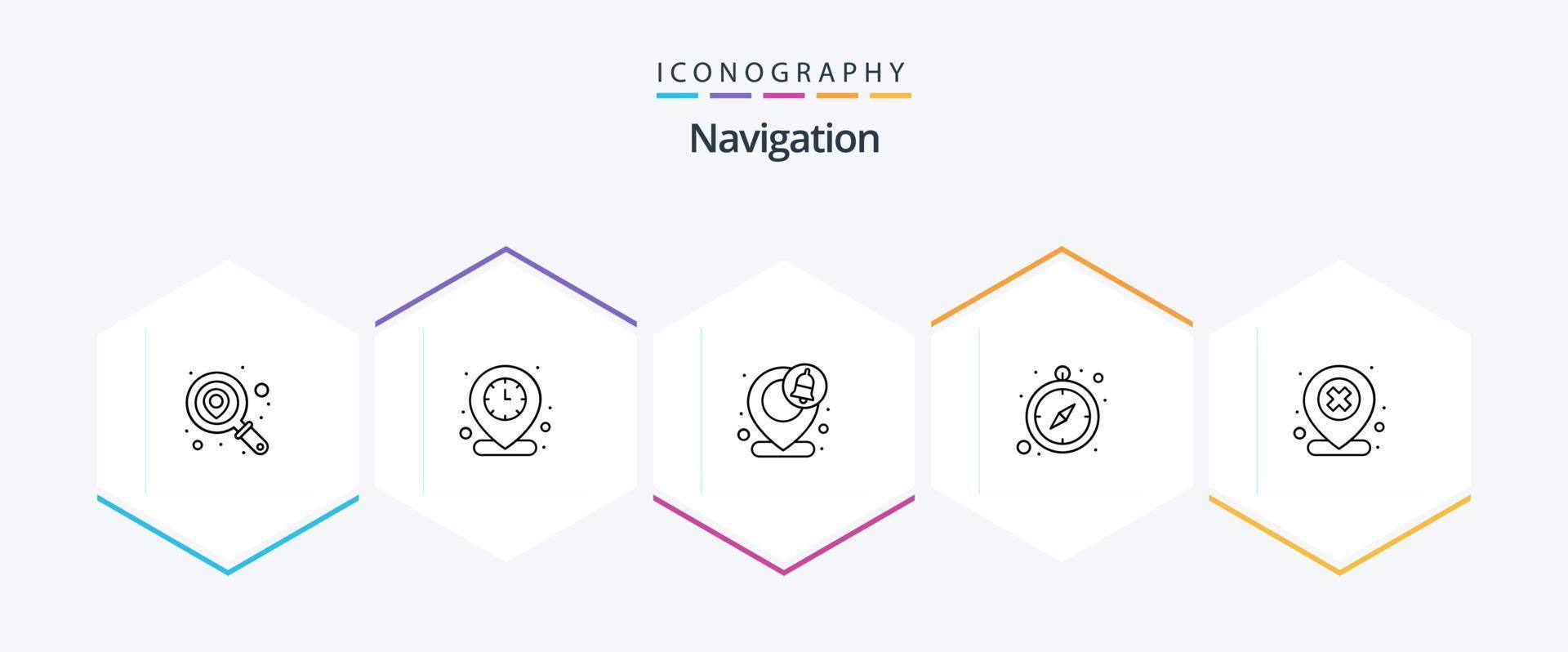 Navigation 25 Line icon pack including delete. map. location. location. compass vector