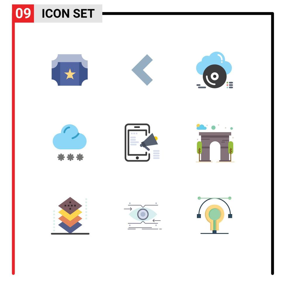 Universal Icon Symbols Group of 9 Modern Flat Colors of media advertisement archive weather forecast Editable Vector Design Elements