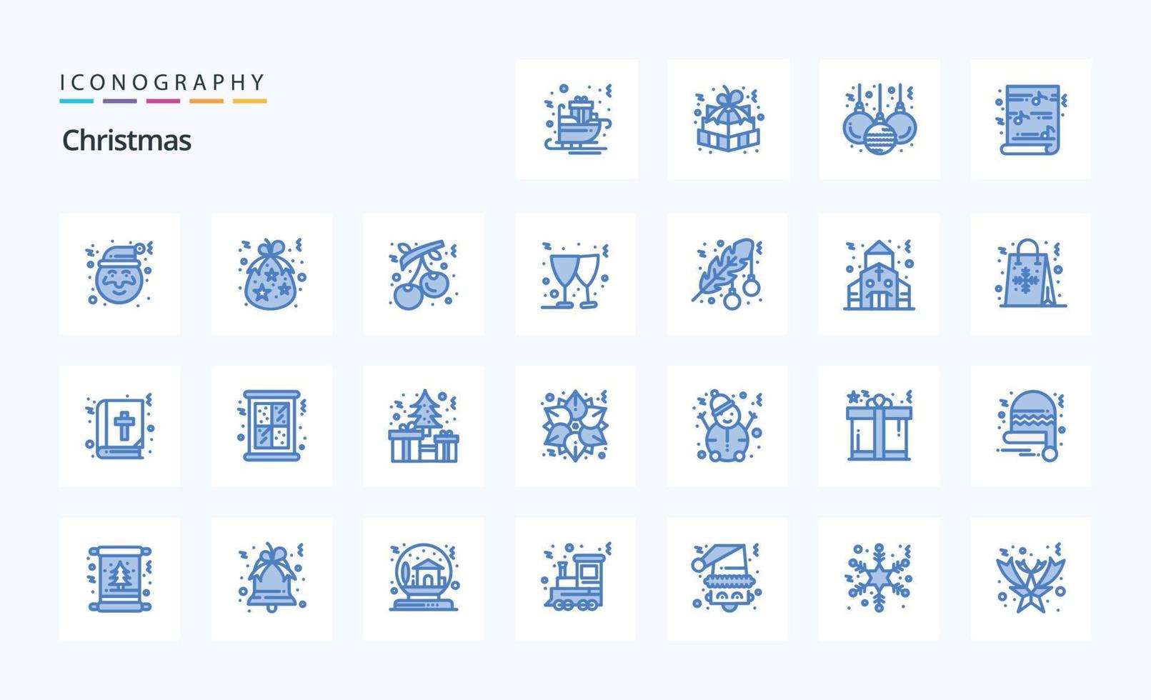 paquete de 25 iconos azules de navidad vector