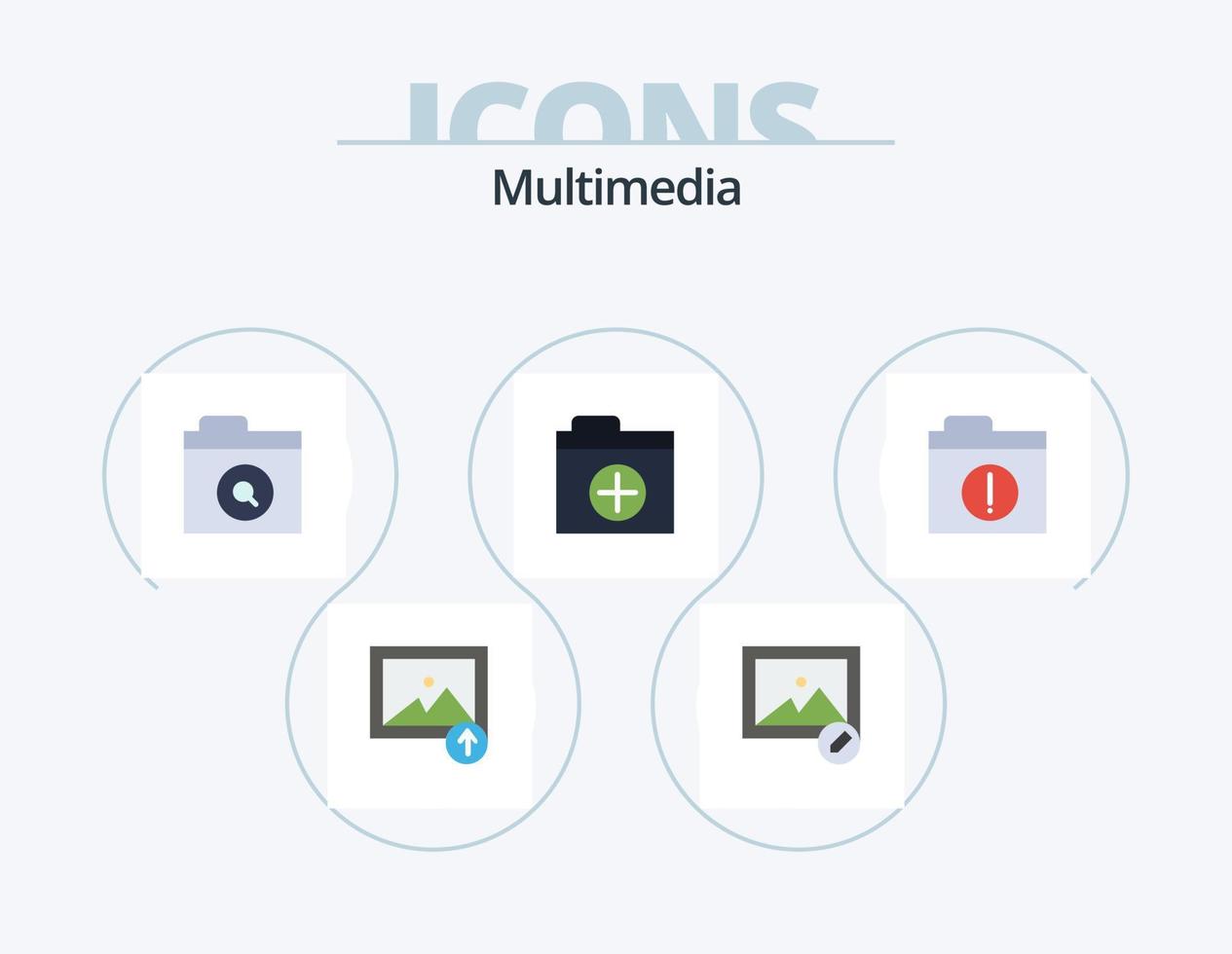 diseño de iconos de paquete de iconos planos multimedia 5. . . encontrar. carpeta. alerta vector