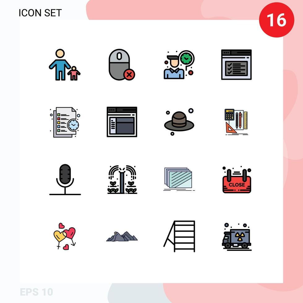 Pictogram Set of 16 Simple Flat Color Filled Lines of website page hardware internet time Editable Creative Vector Design Elements