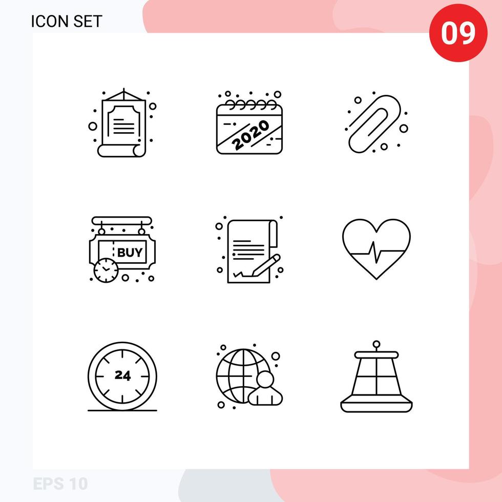 9 Universal Outline Signs Symbols of money document education timer pending Editable Vector Design Elements