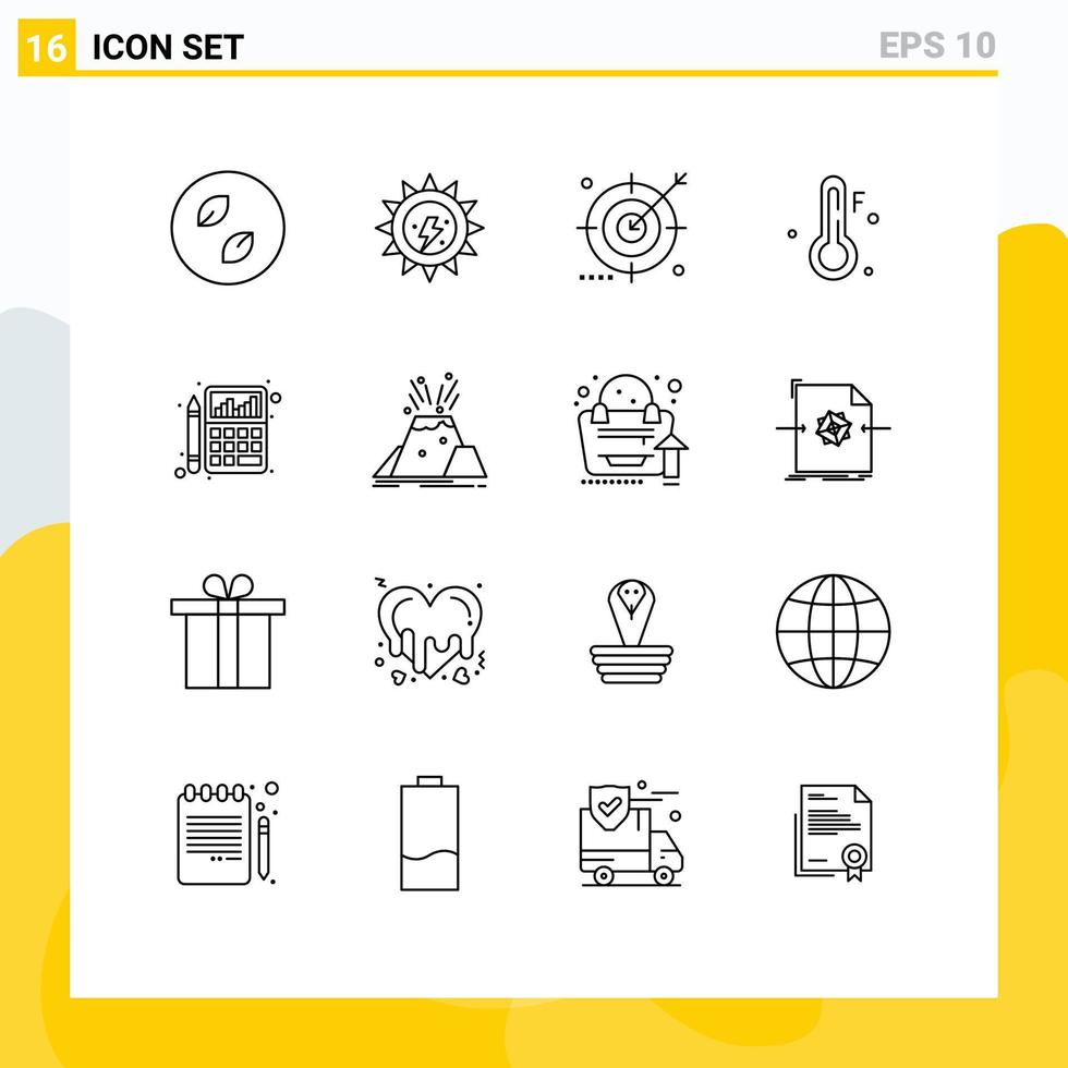 Group of 16 Modern Outlines Set for budget weather audience temperature search Editable Vector Design Elements