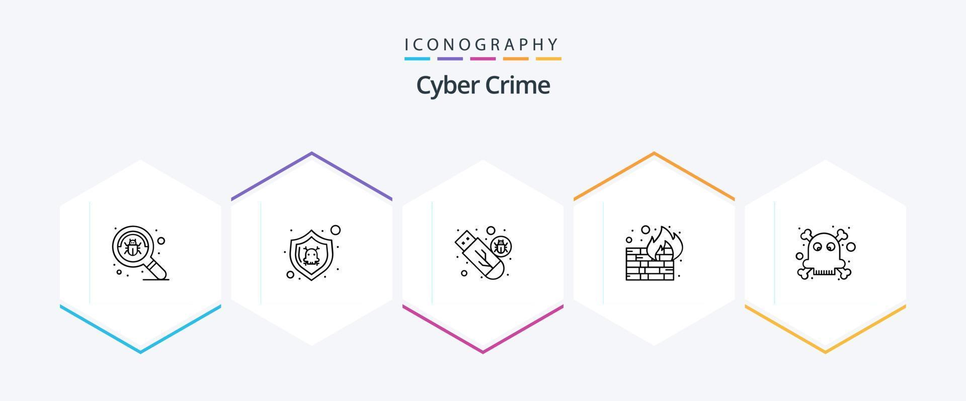 Cyber Crime 25 Line icon pack including dangerous. security. drive. firewall. virus vector