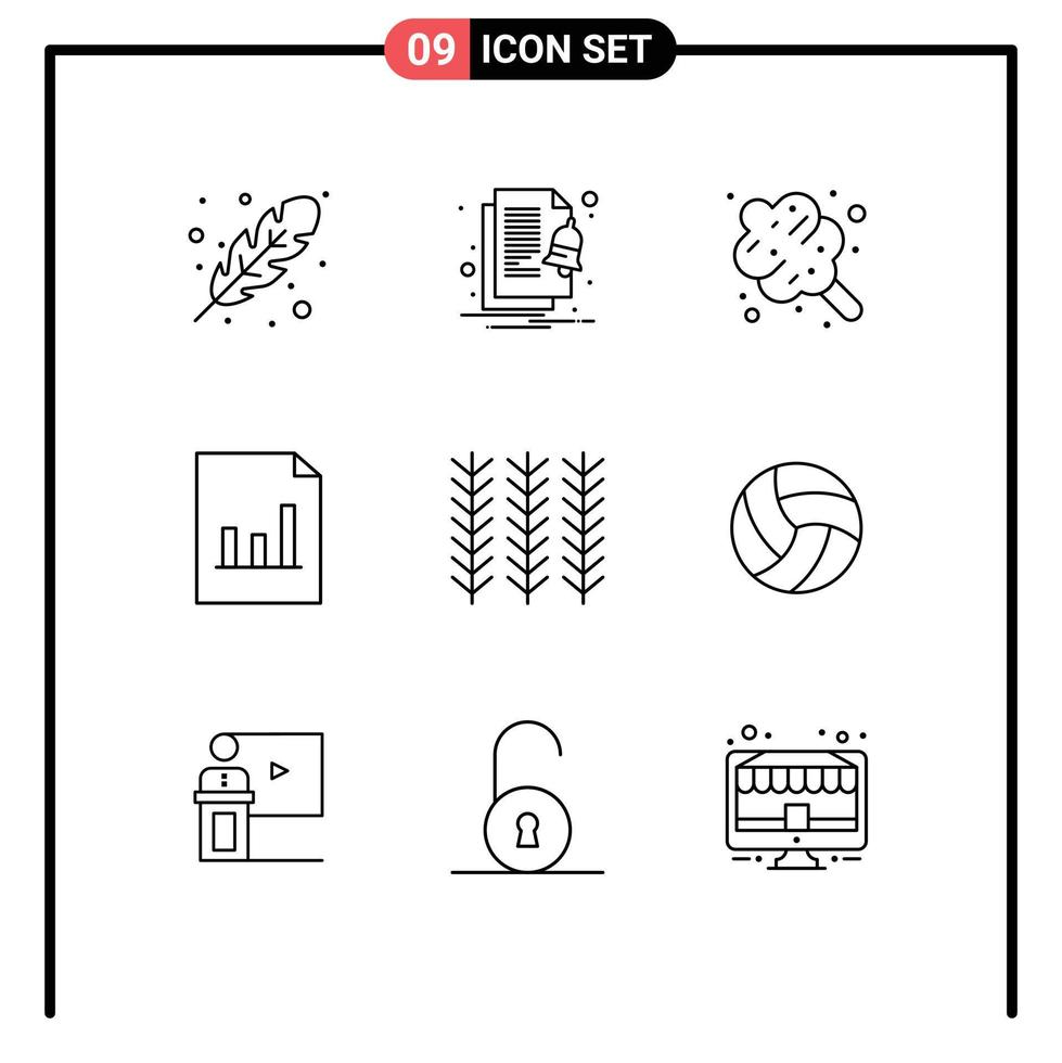 9 Universal Outline Signs Symbols of plant cereal cotton candy graph analytics Editable Vector Design Elements