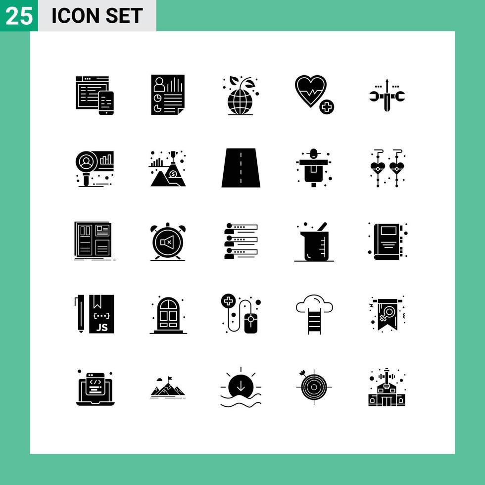 25 Universal Solid Glyphs Set for Web and Mobile Applications cloud heart user love plant Editable Vector Design Elements