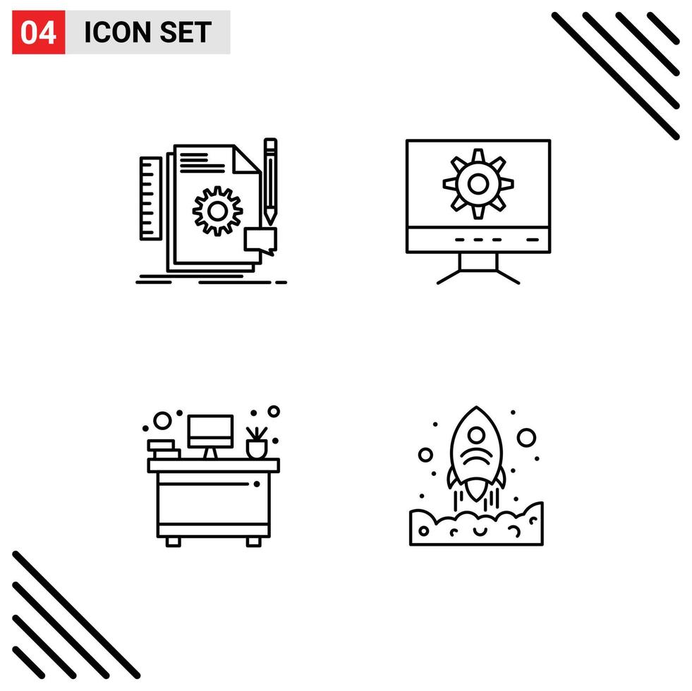Set of 4 Vector Filledline Flat Colors on Grid for creative interior feedback setting launching Editable Vector Design Elements