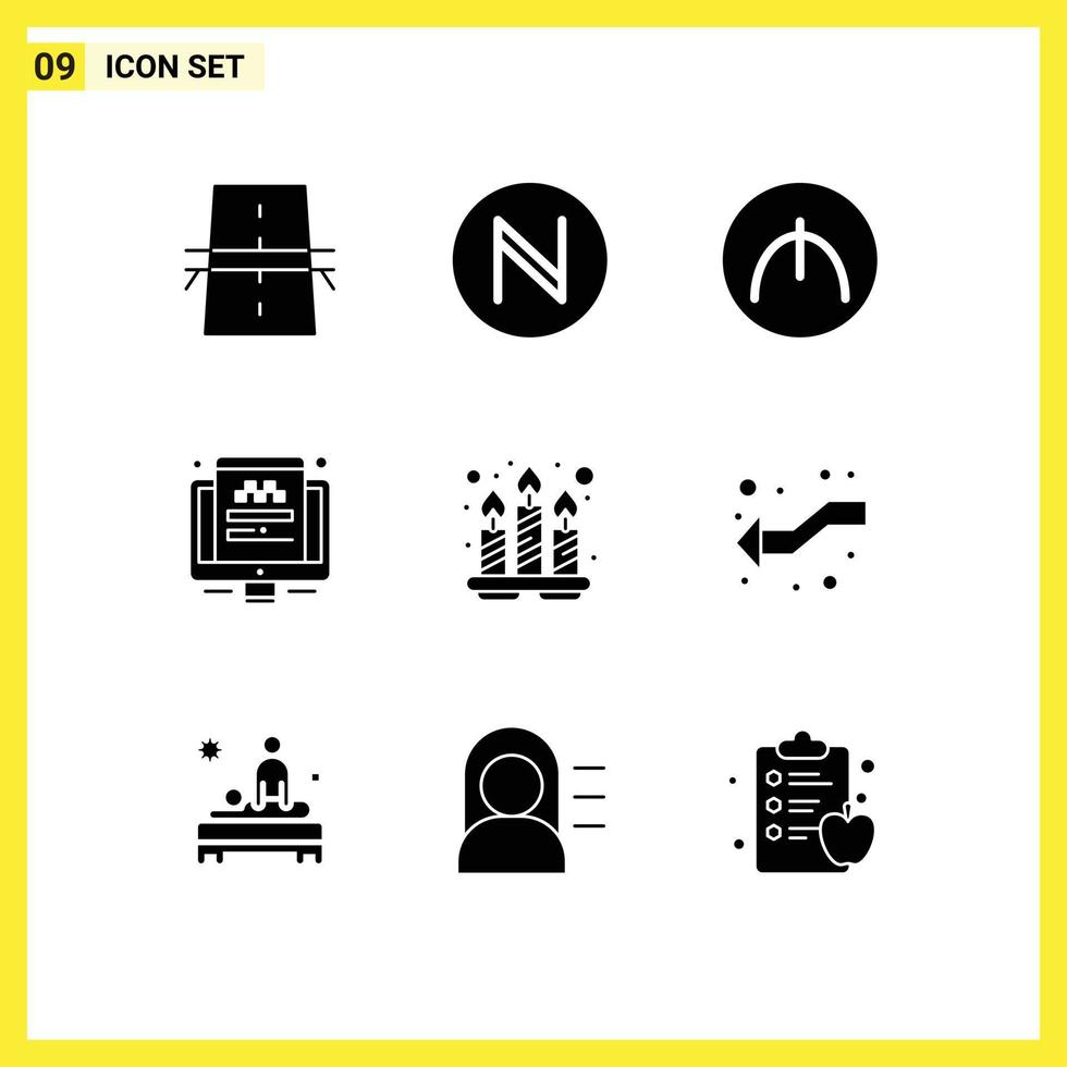 9 Universal Solid Glyph Signs Symbols of spa candles manat screen traveling Editable Vector Design Elements
