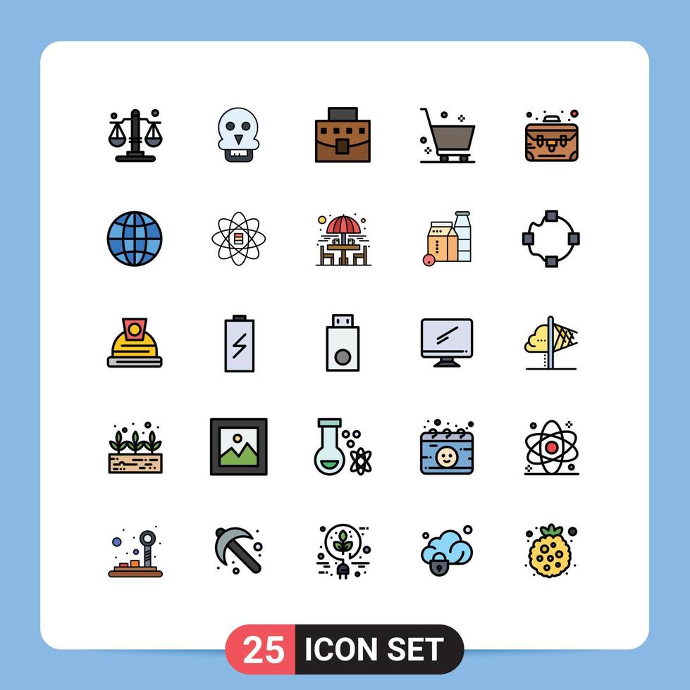Universal Icon Symbols Group of 25 Modern Filled line Flat Colors of suitcase business bag shopping delete Editable Vector Design Elements