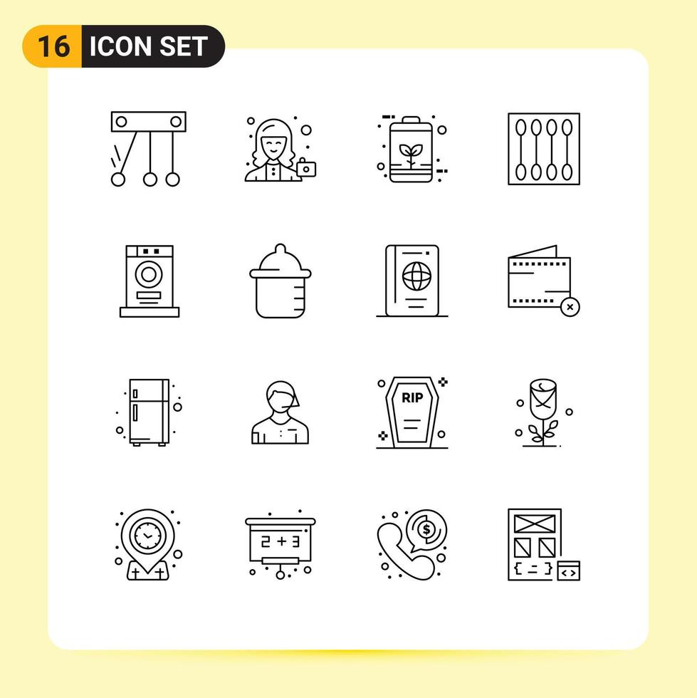 Set of 16 Modern UI Icons Symbols Signs for salon face brush battery cosmetics power Editable Vector Design Elements