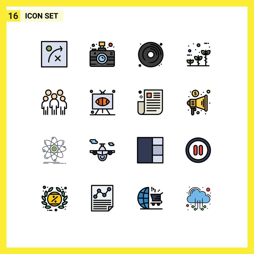 Flat Color Filled Line Pack of 16 Universal Symbols of people leader hobbies group globe Editable Creative Vector Design Elements
