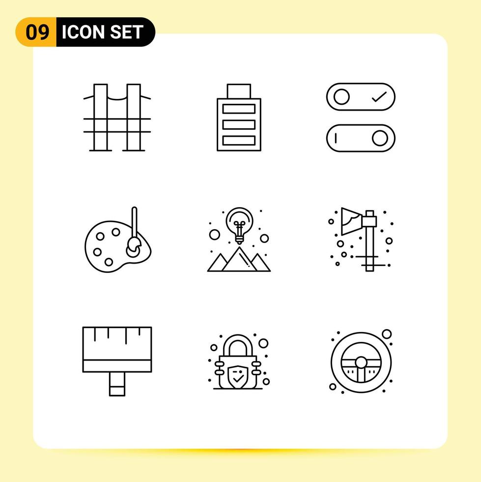 9 Thematic Vector Outlines and Editable Symbols of strategy solution idea switch creative drawing Editable Vector Design Elements