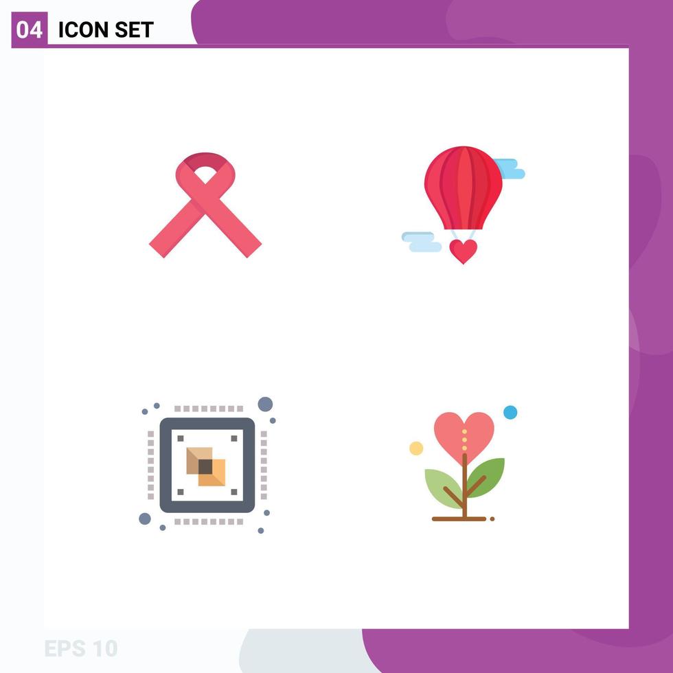 Pack of 4 creative Flat Icons of ribbon central medical hot baloon computer Editable Vector Design Elements