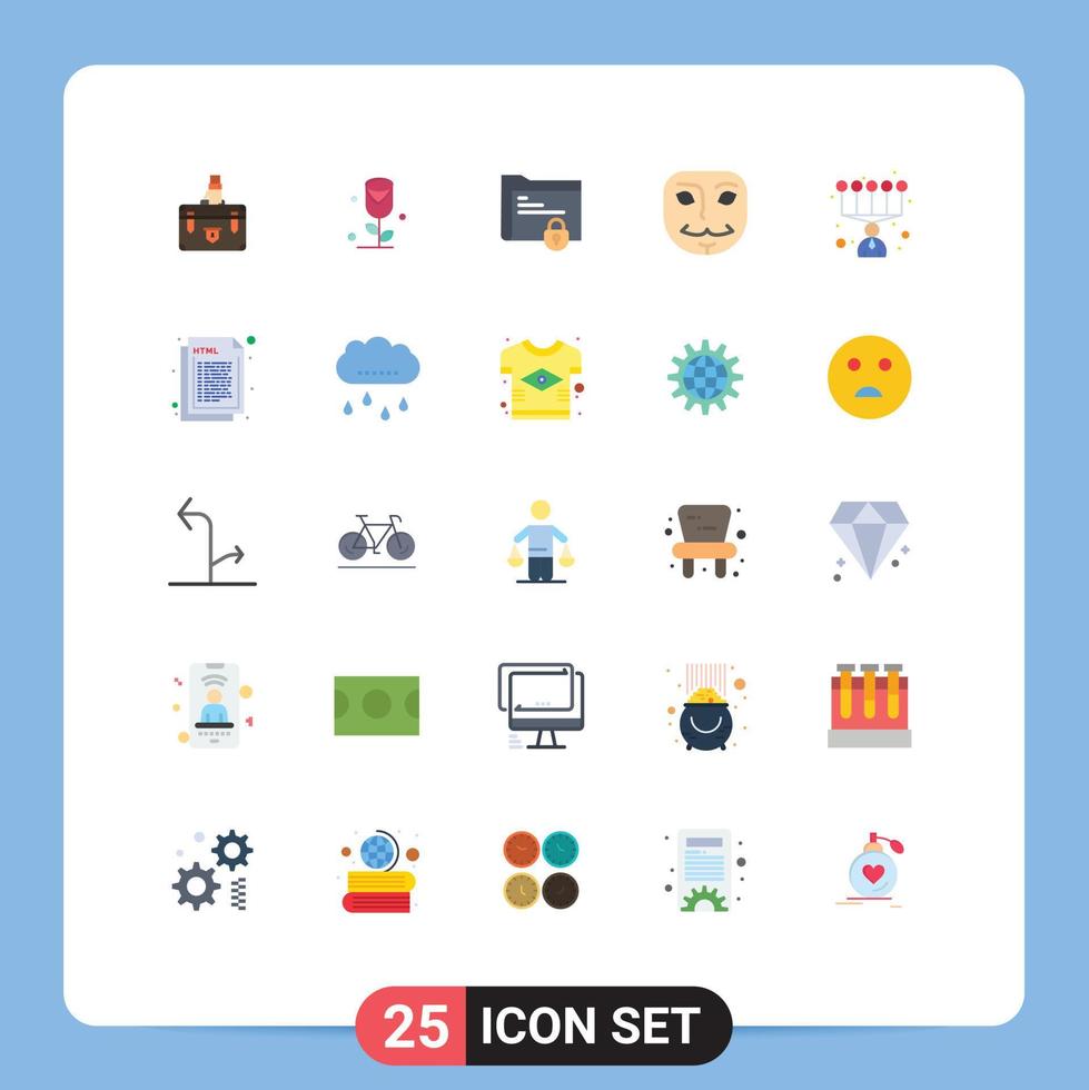conjunto de 25 iconos de interfaz de usuario modernos signos de símbolos para elementos de diseño de vector editables gdpr de carpeta segura de rosa anónima de máscara