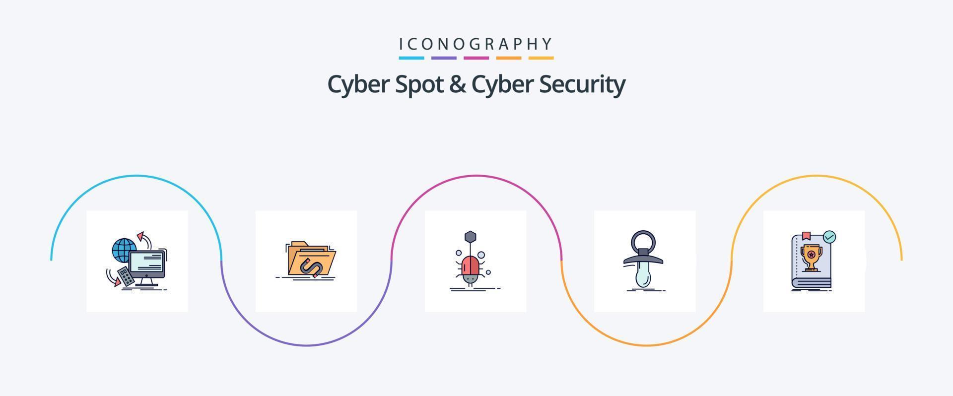 cyber spot y línea de seguridad cibernética llenaron el paquete de iconos flat 5, incluido el novato. bebé. Internet. web. araña vector