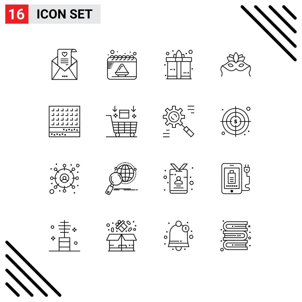User Interface Pack of 16 Basic Outlines of sweet biscuit box mardigras costume Editable Vector Design Elements