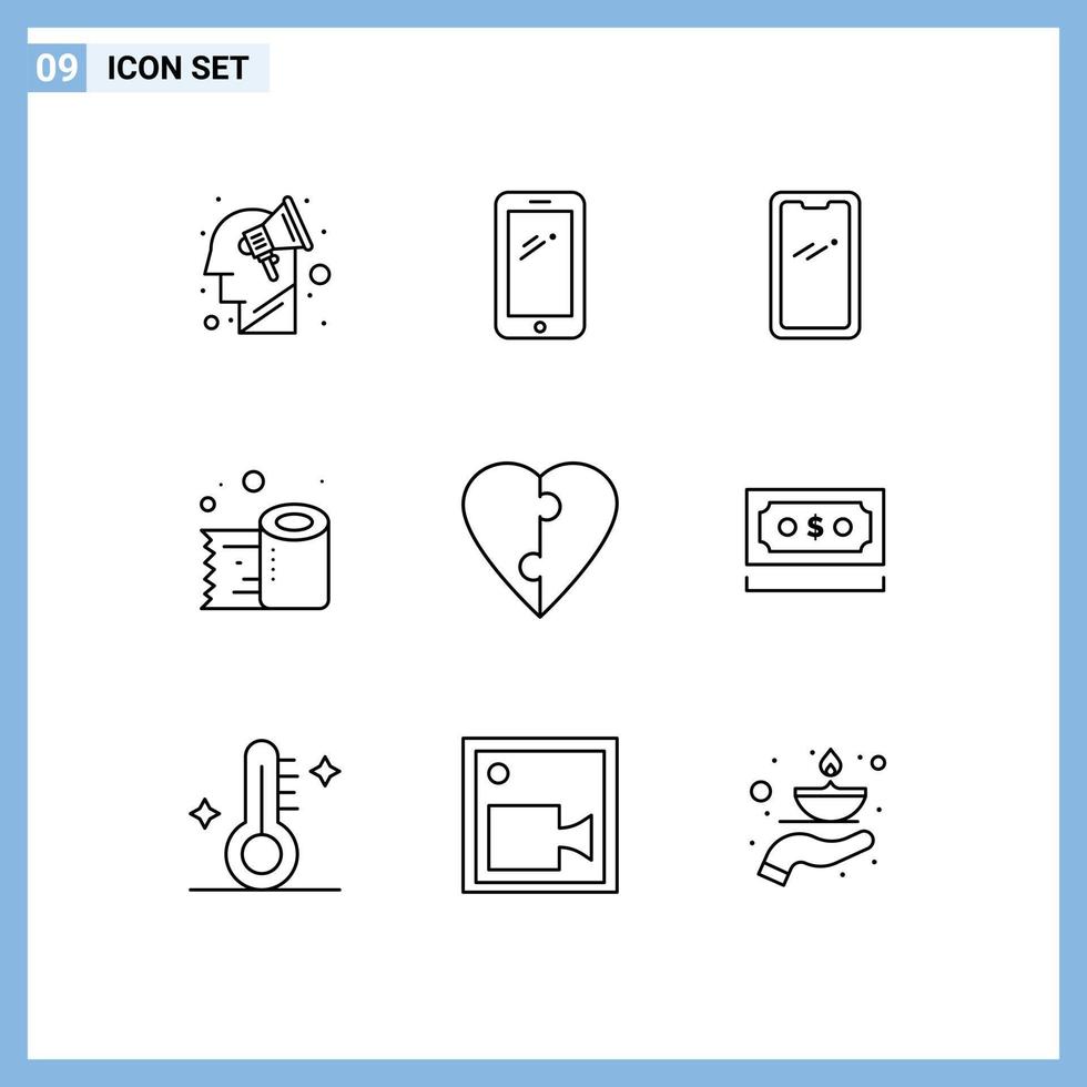 9 Creative Icons Modern Signs and Symbols of money puzzle samsung love tissue roll Editable Vector Design Elements