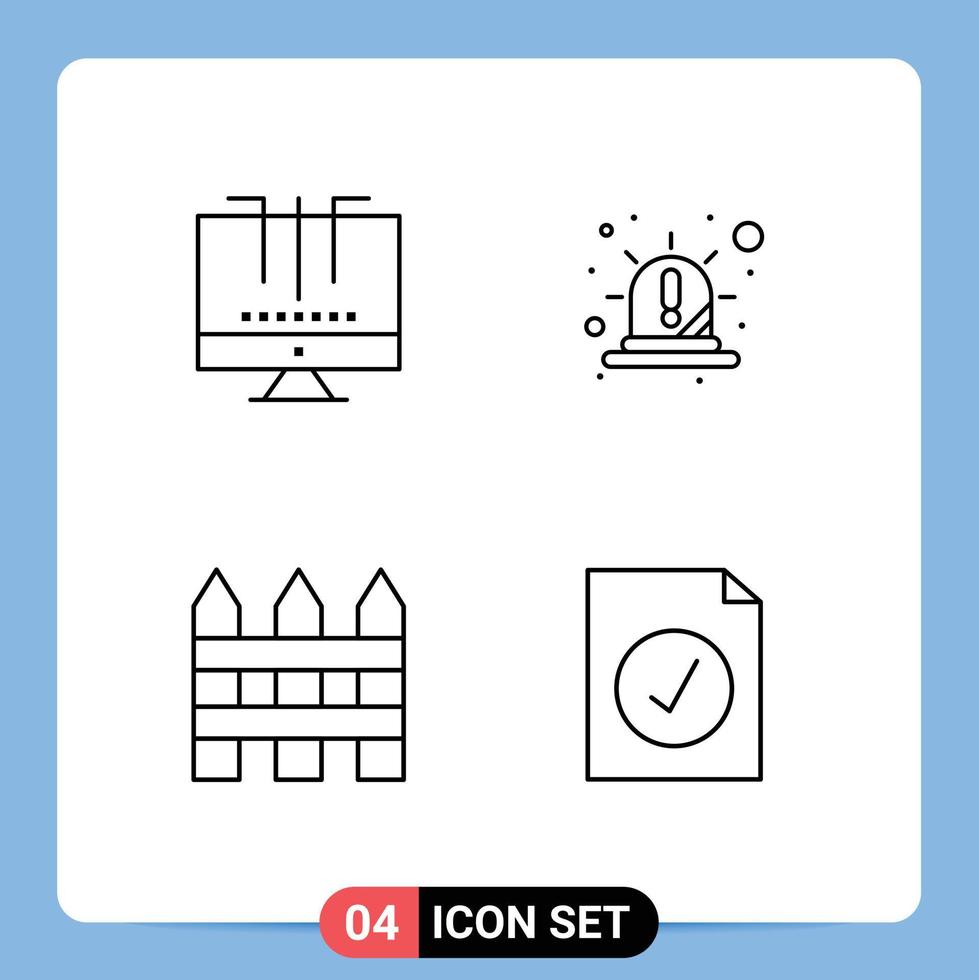 Set of 4 Vector Filledline Flat Colors on Grid for connections siren optimization emergency fence Editable Vector Design Elements