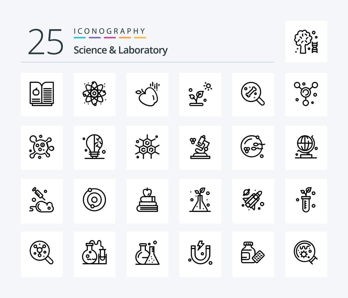 paquete de iconos de 25 líneas de ciencia que incluye ciencia. átomo. biología. ciencia. buscar vector