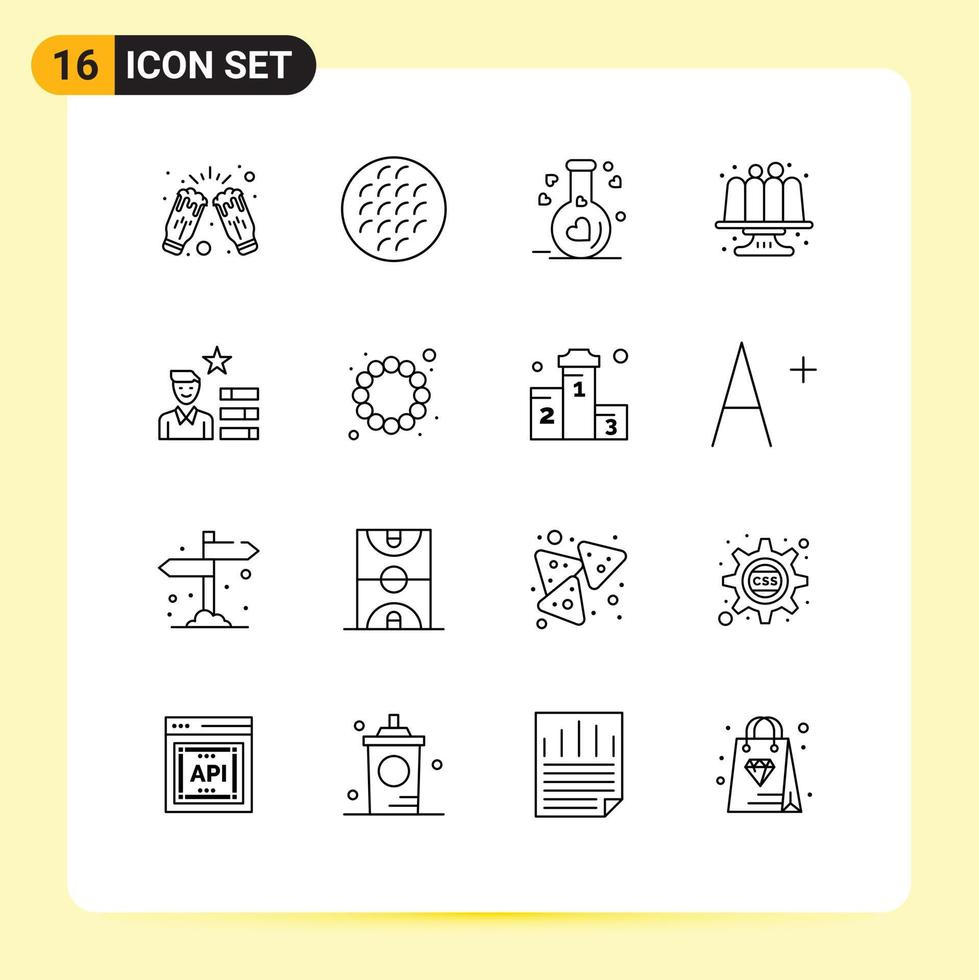 conjunto de 16 iconos de interfaz de usuario modernos símbolos signos para pasteles hornear alimentos corazón horneado elementos de diseño vectorial editables vector